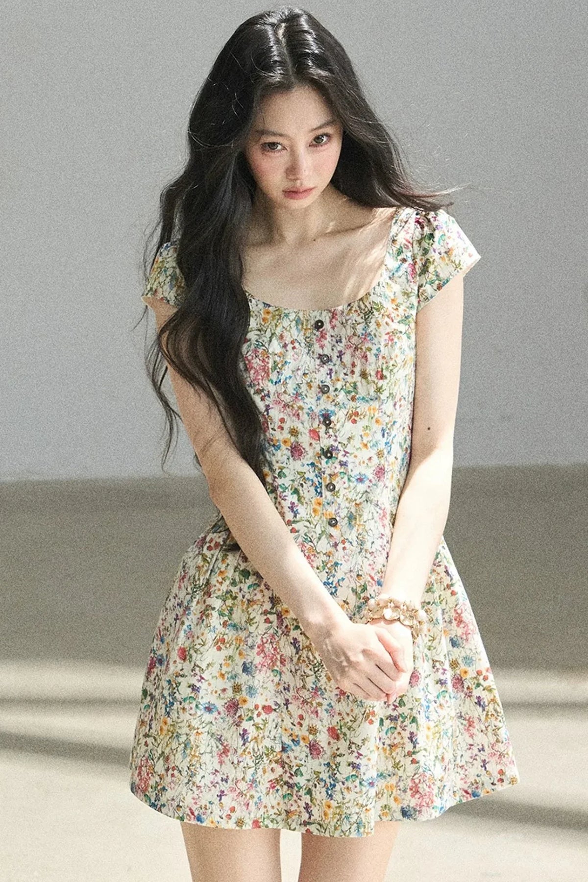 Youthful Floral Puffy Dress