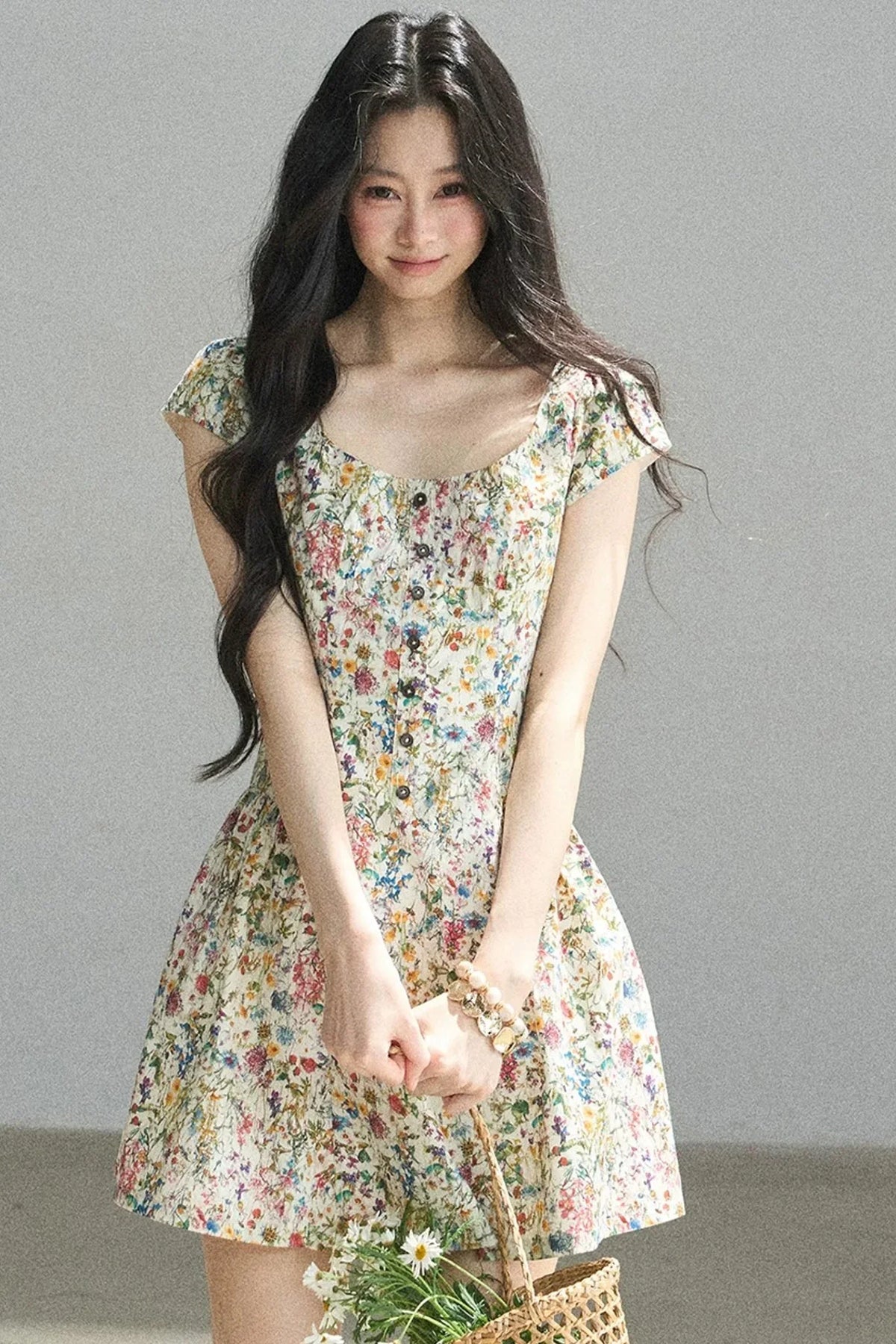 Youthful Floral Puffy Dress