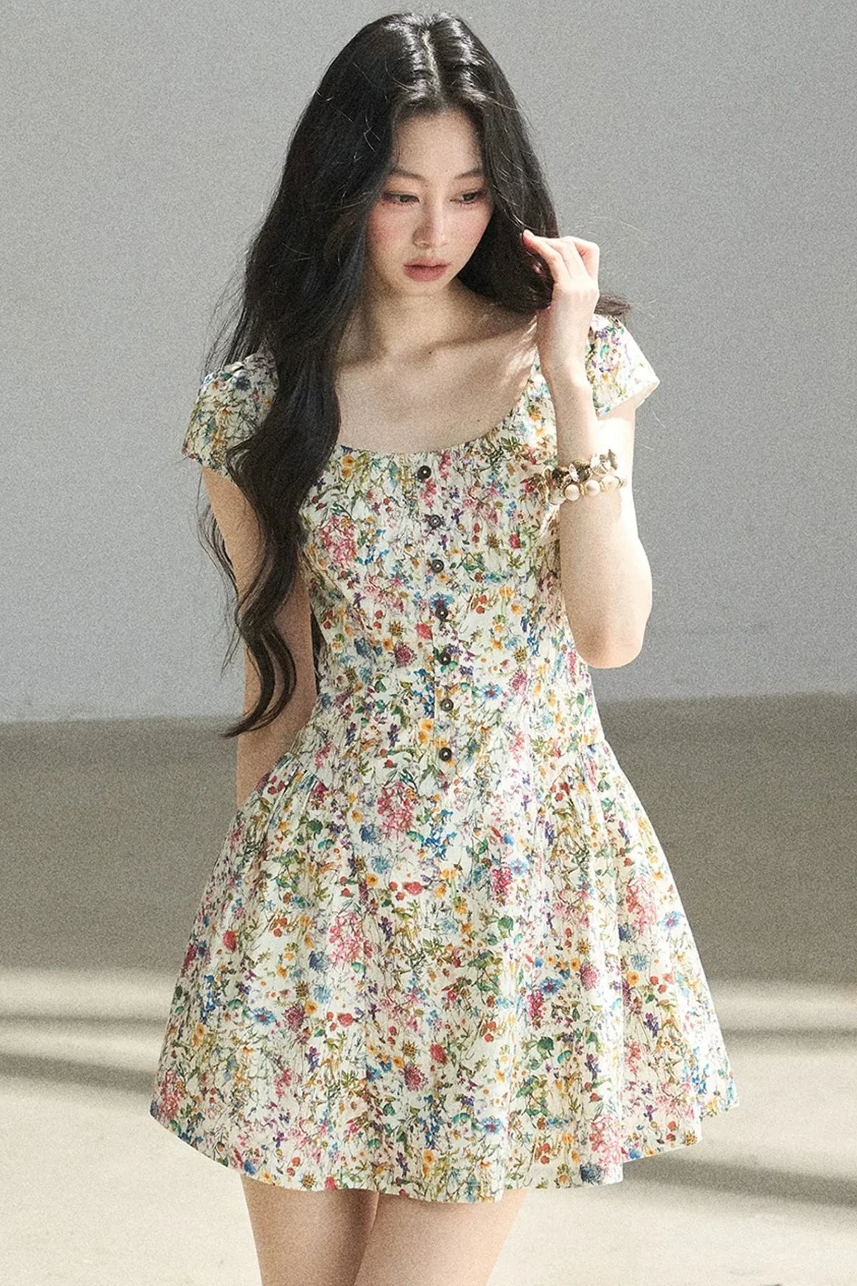 Youthful Floral Puffy Dress