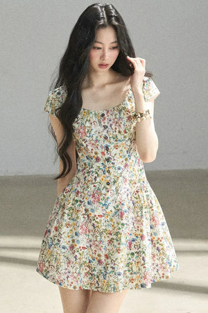 Youthful Floral Puffy Dress