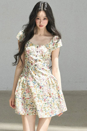 Youthful Floral Puffy Dress