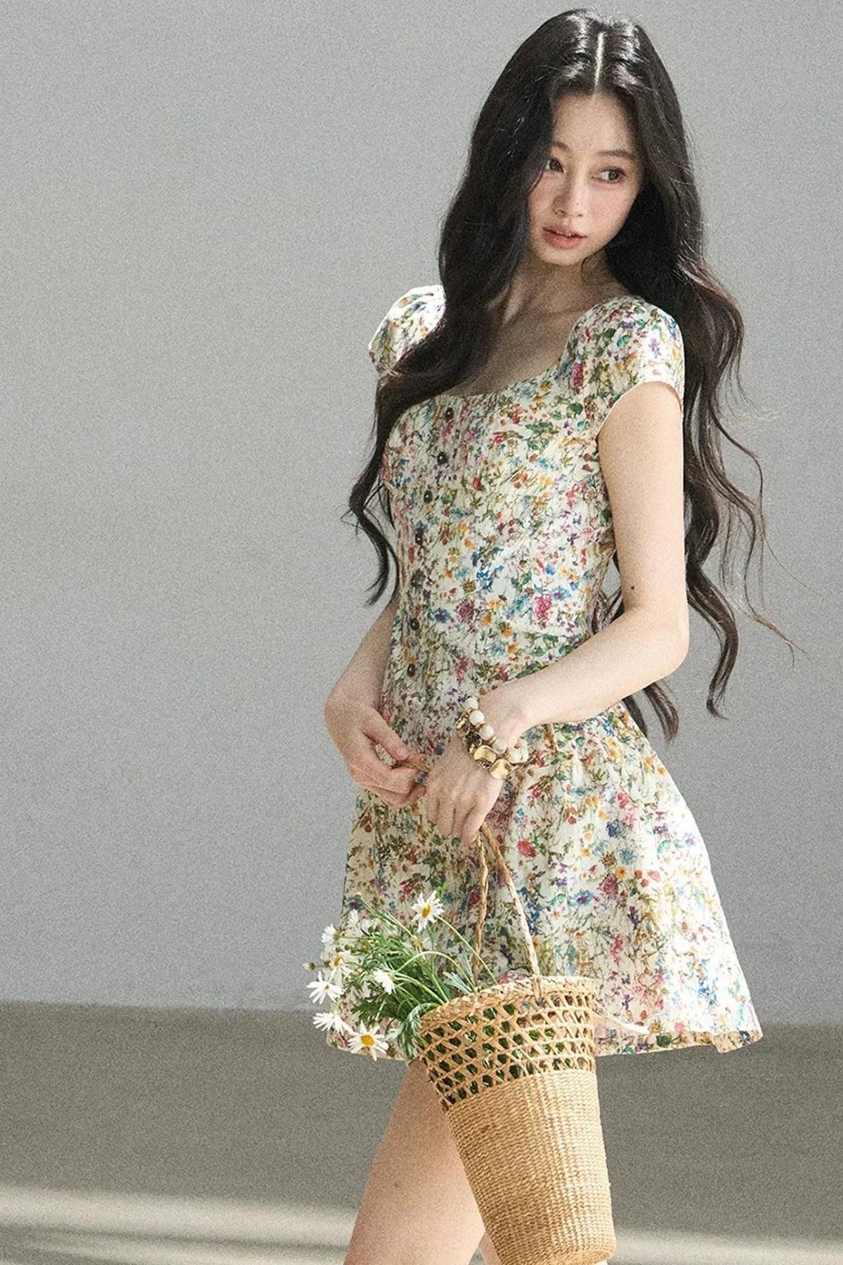Youthful Floral Puffy Dress