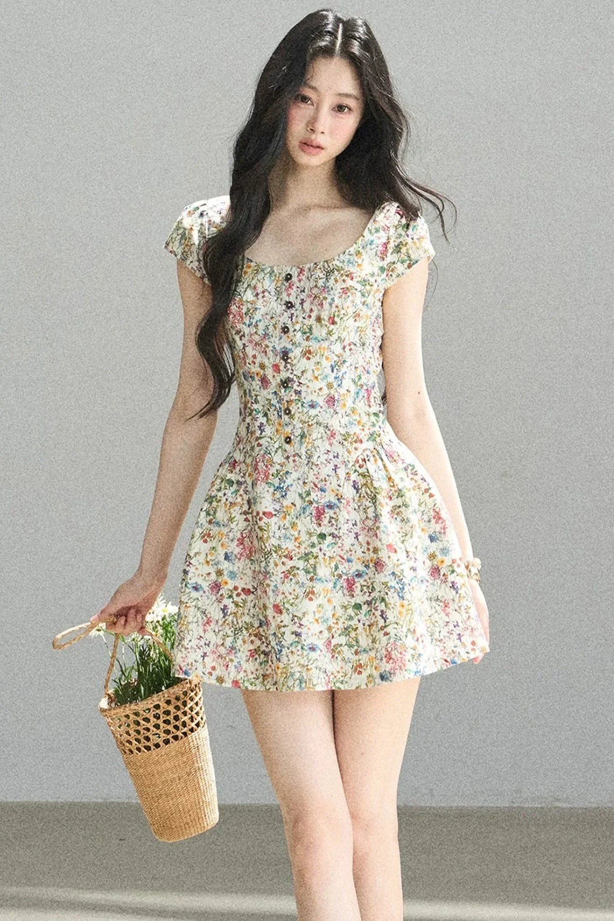 Youthful Floral Puffy Dress