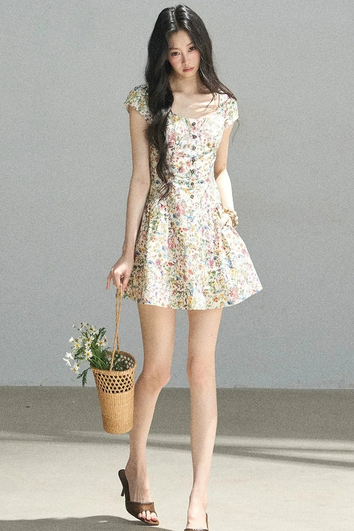 Youthful Floral Puffy Dress