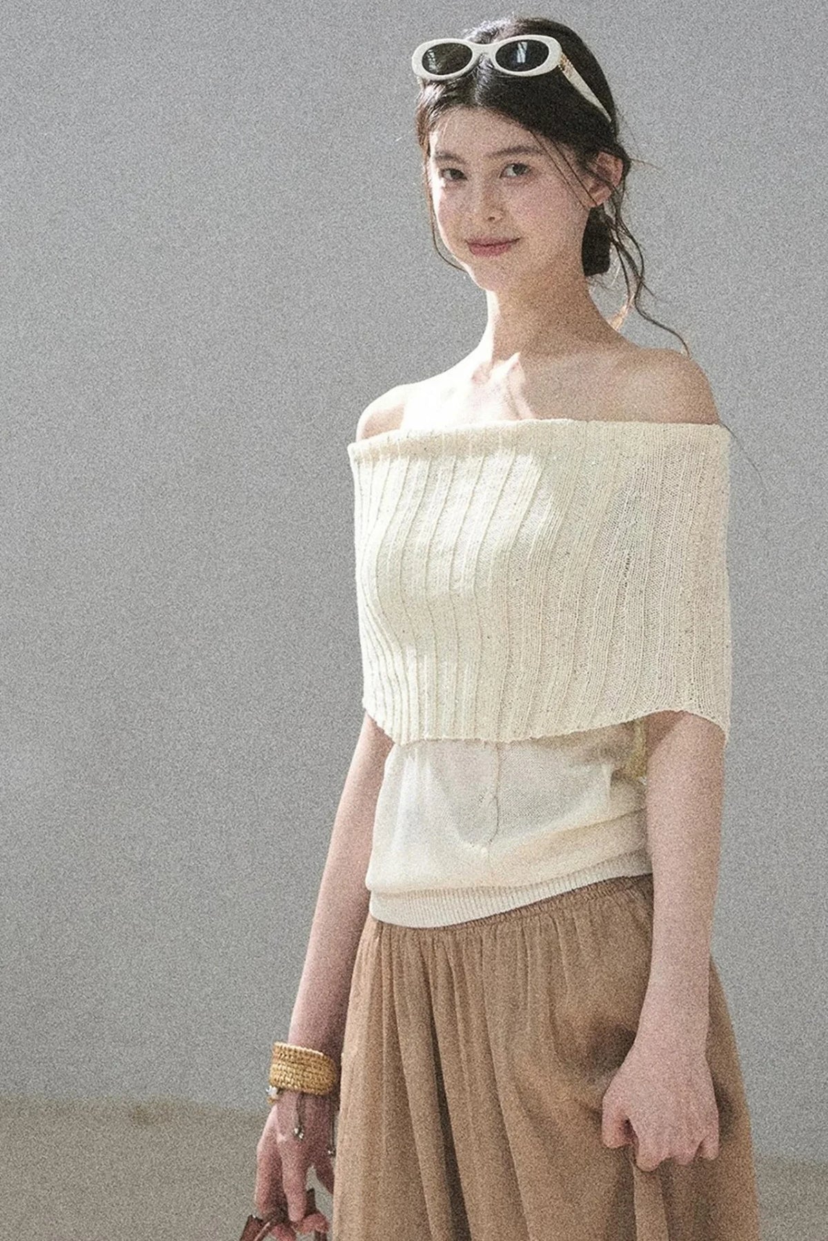 Youthful Off-Shoulder Knit Top