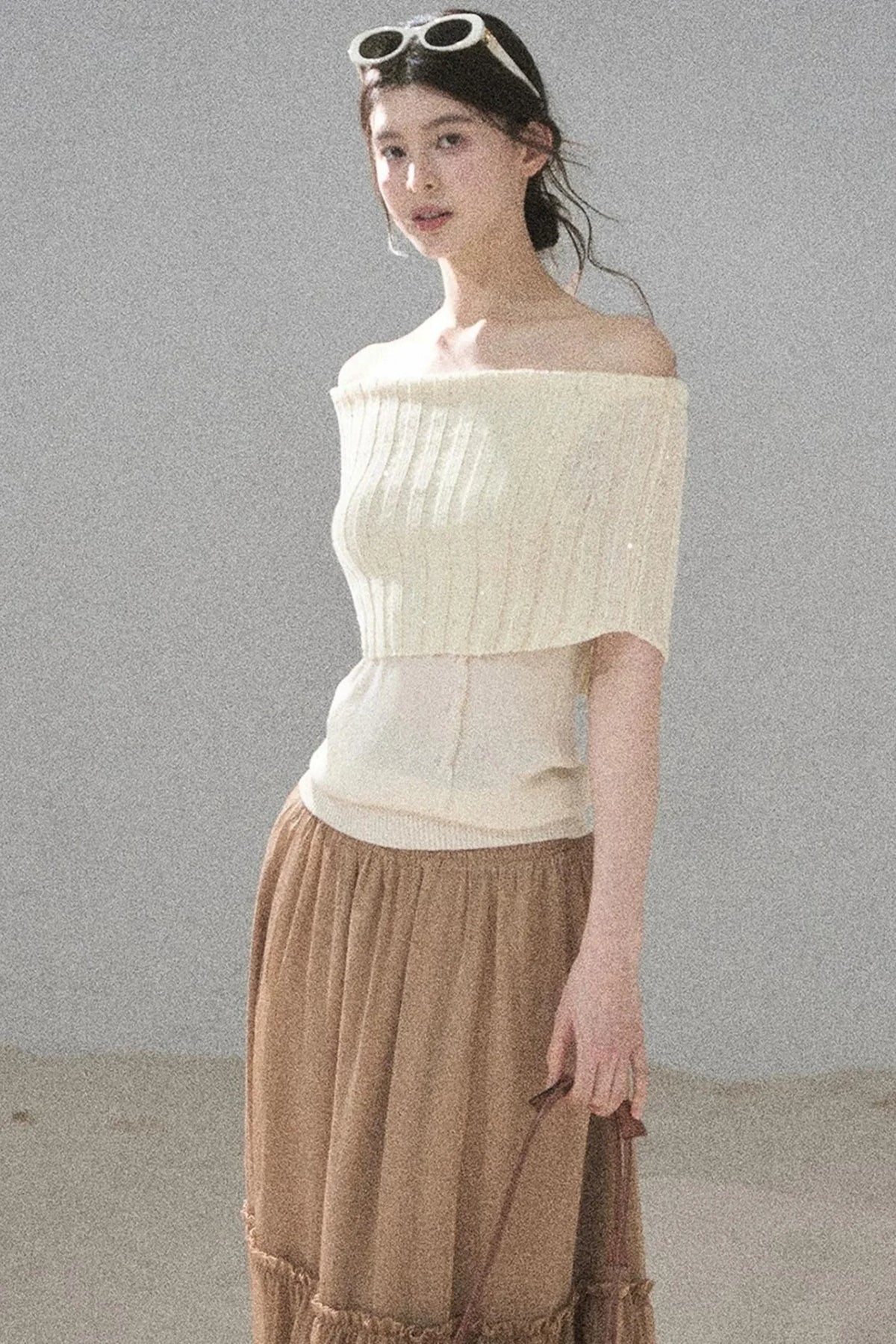 Youthful Off-Shoulder Knit Top