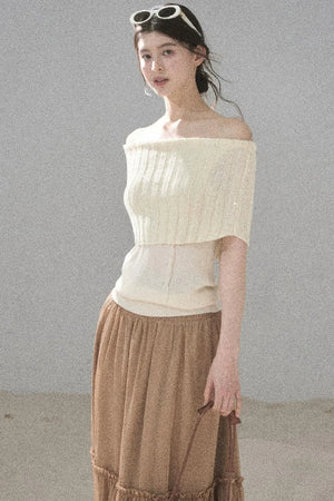 Youthful Off-Shoulder Knit Top