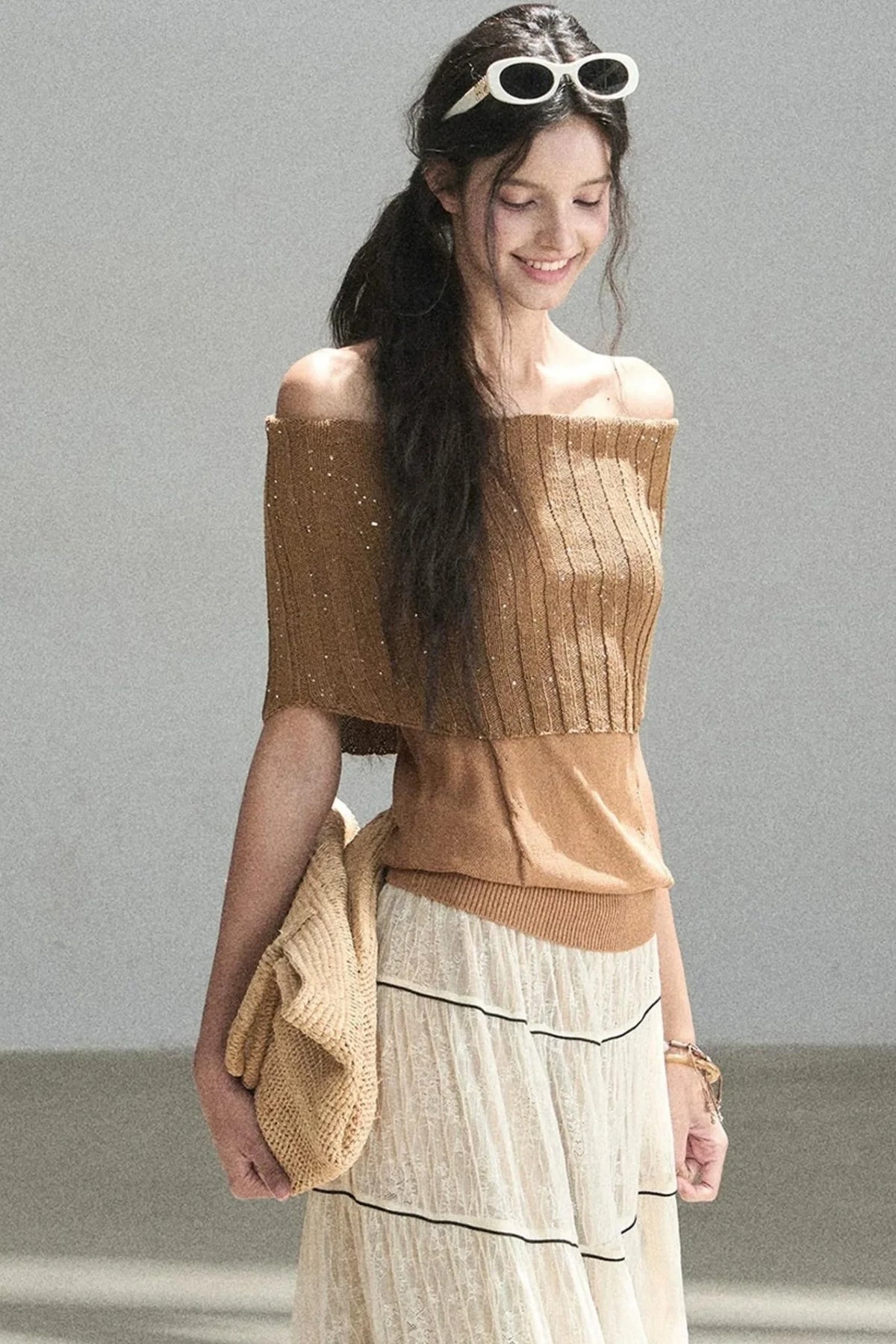 Youthful Off-Shoulder Knit Top