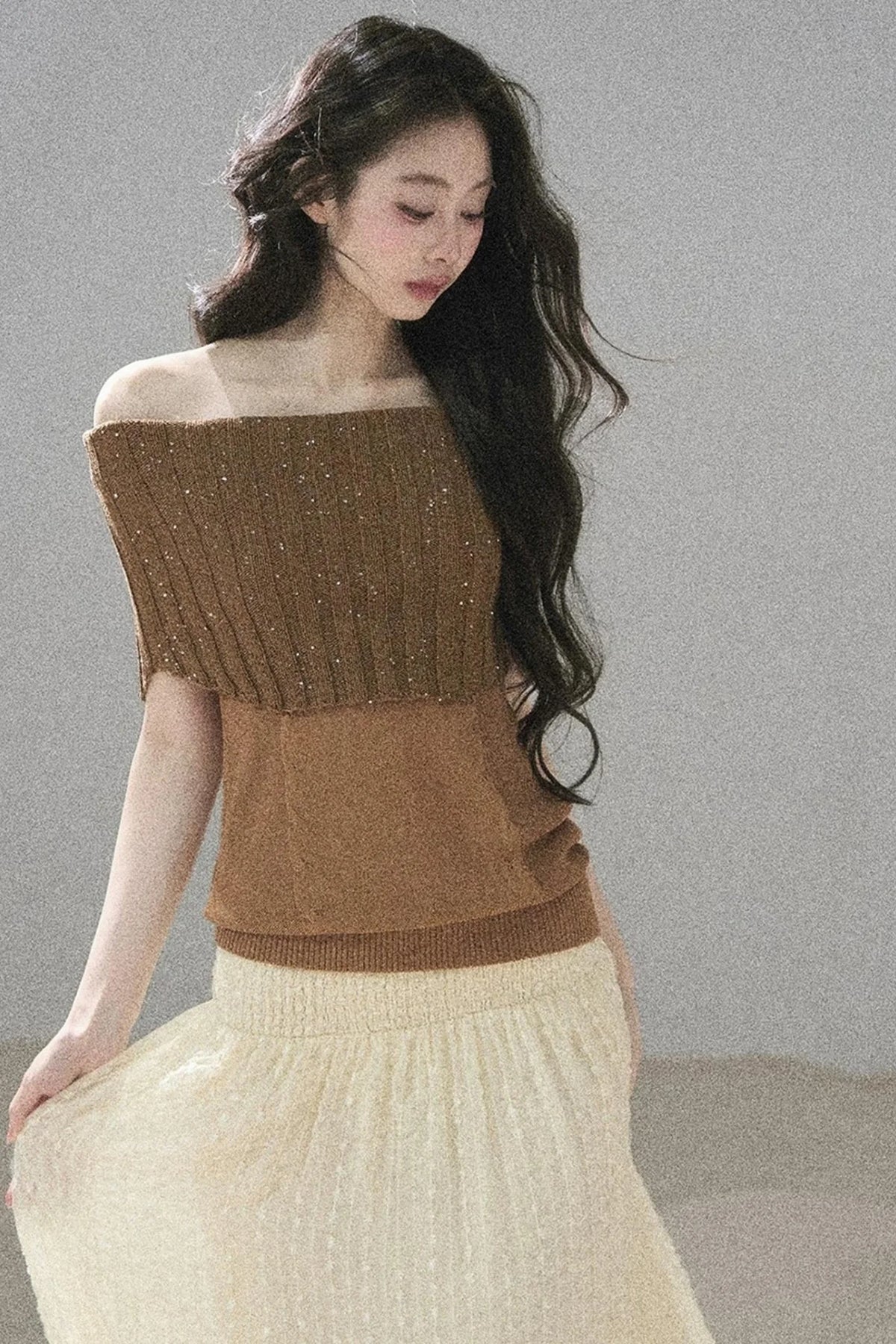 Youthful Off-Shoulder Knit Top