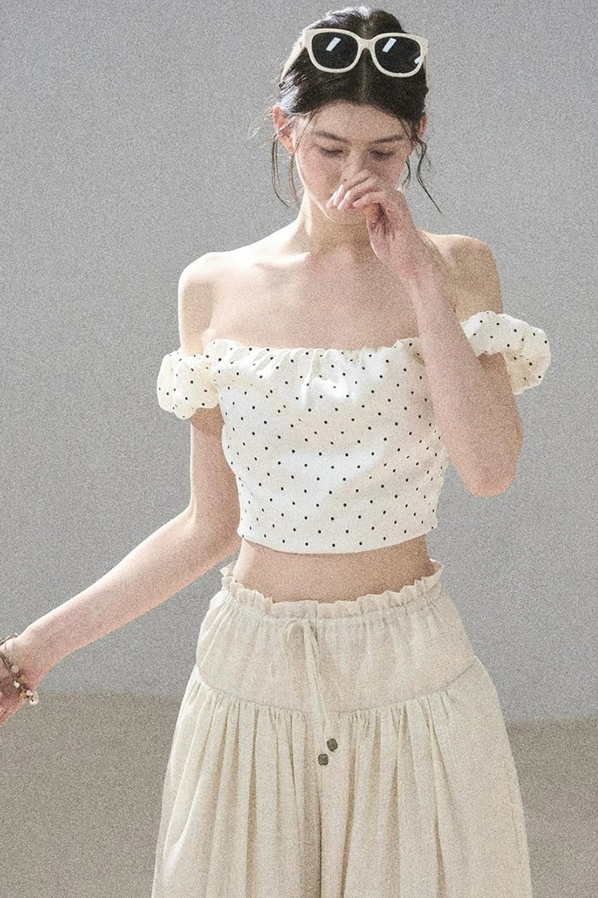 Youthful Plaid Off-Shoulder Top