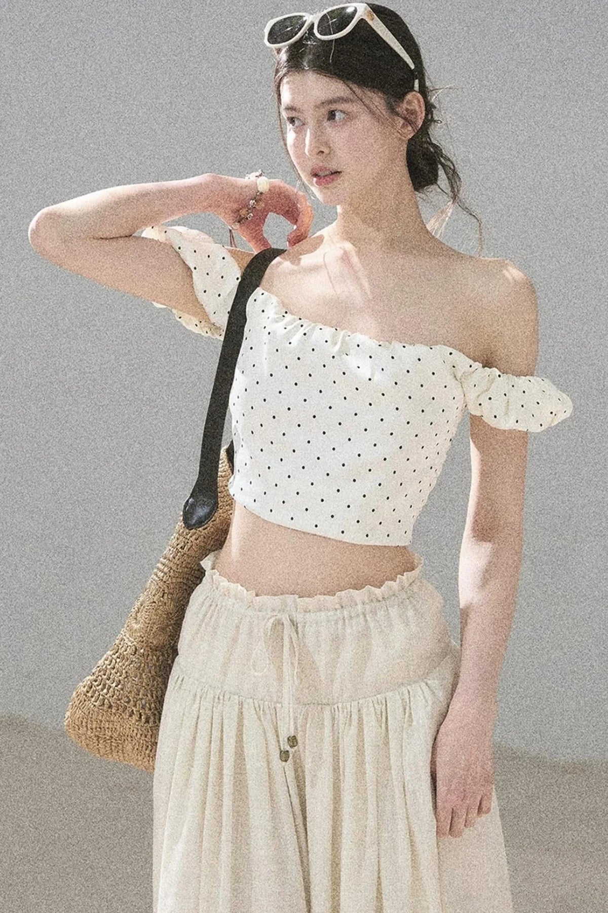 Youthful Plaid Off-Shoulder Top