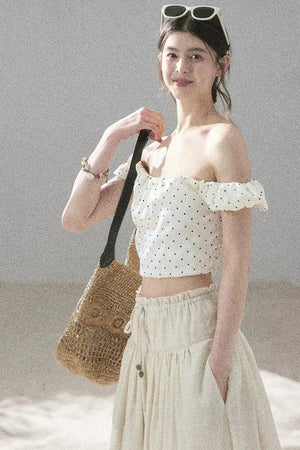 Youthful Plaid Off-Shoulder Top