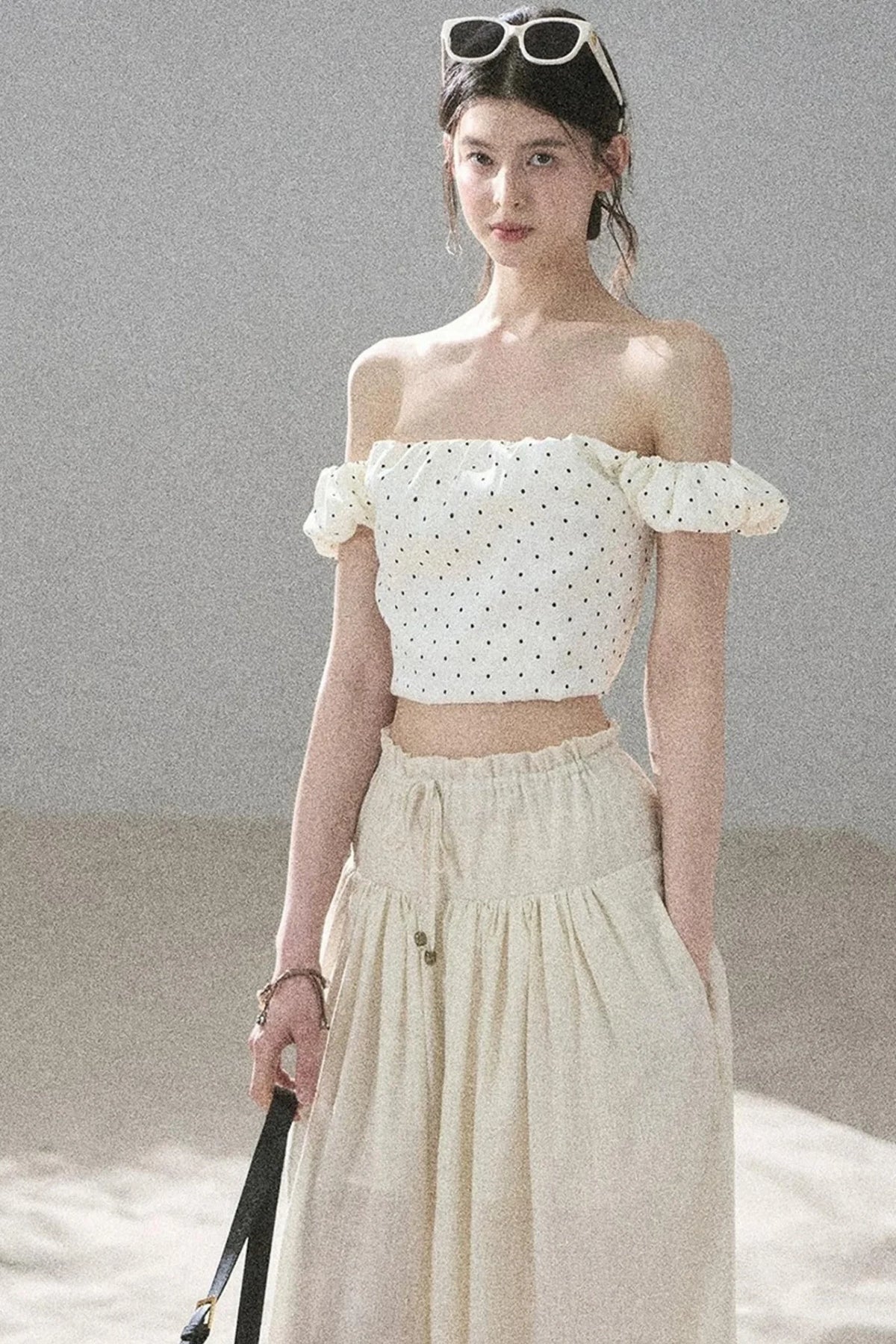 Youthful Plaid Off-Shoulder Top