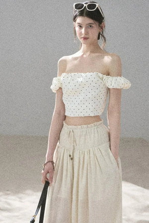 Youthful Plaid Off-Shoulder Top