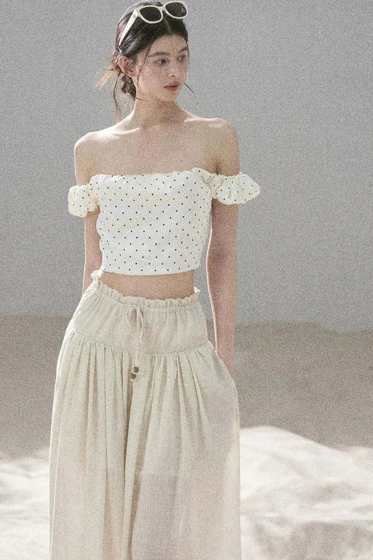 Youthful Plaid Off-Shoulder Top