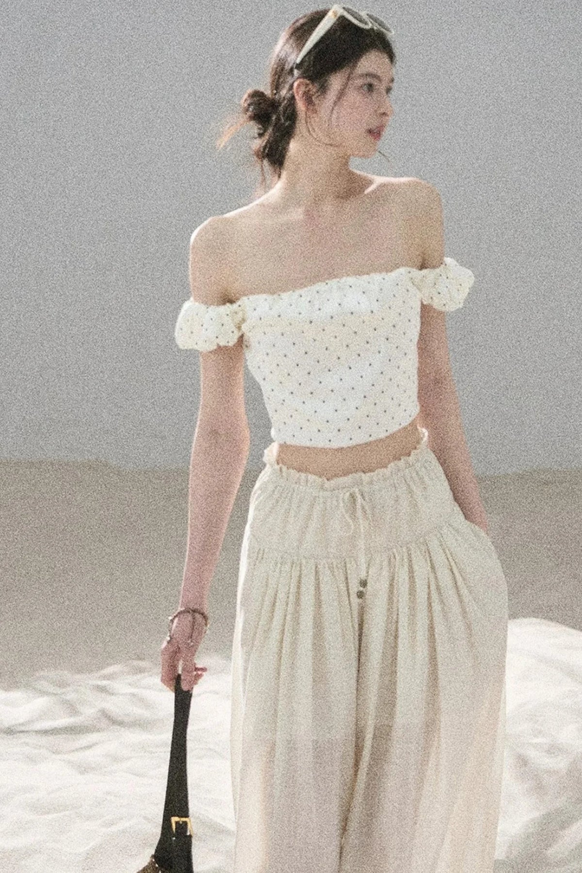 Youthful Plaid Off-Shoulder Top