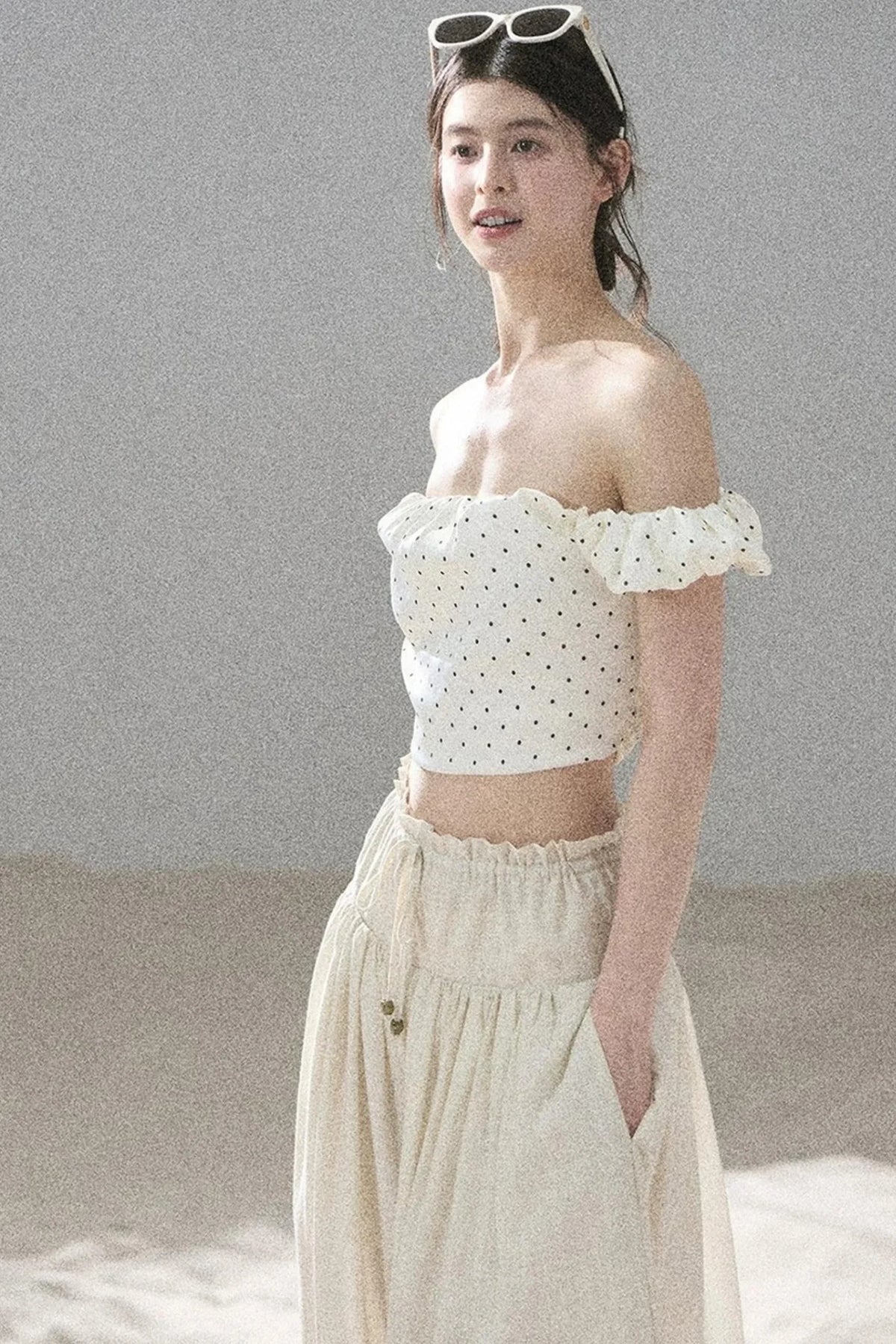 Youthful Plaid Off-Shoulder Top