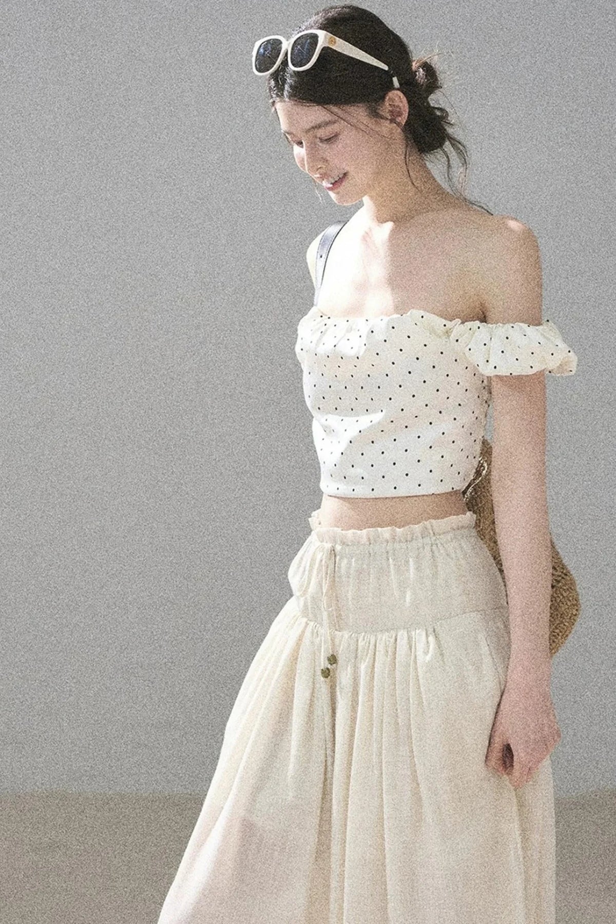 Youthful Plaid Off-Shoulder Top