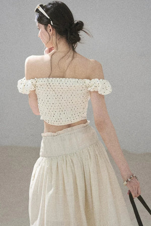 Youthful Plaid Off-Shoulder Top