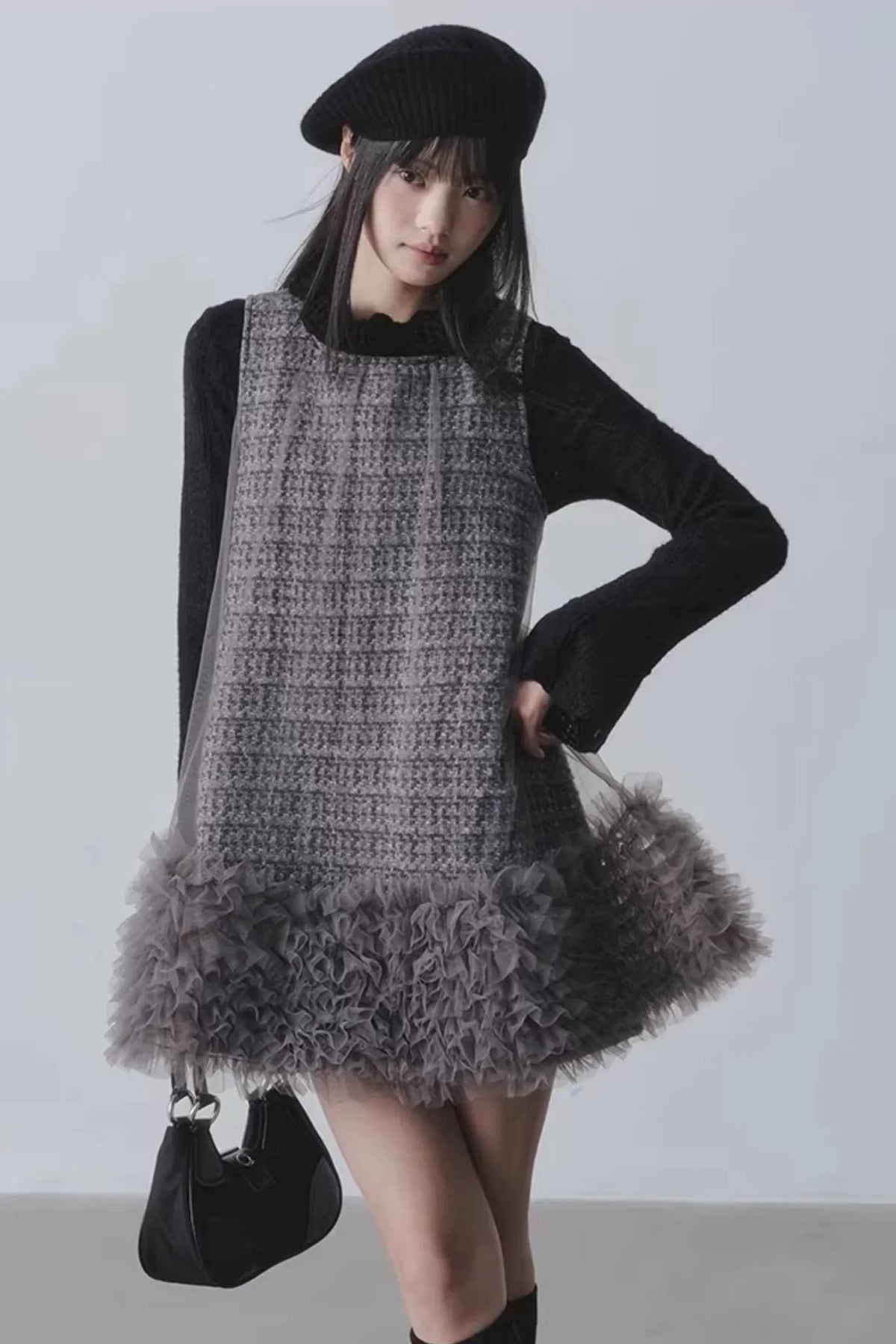 Yunding Coffee Tweed A-Line Dress