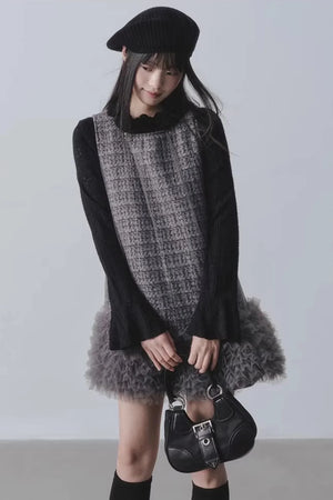 Yunding Coffee Tweed A-Line Dress