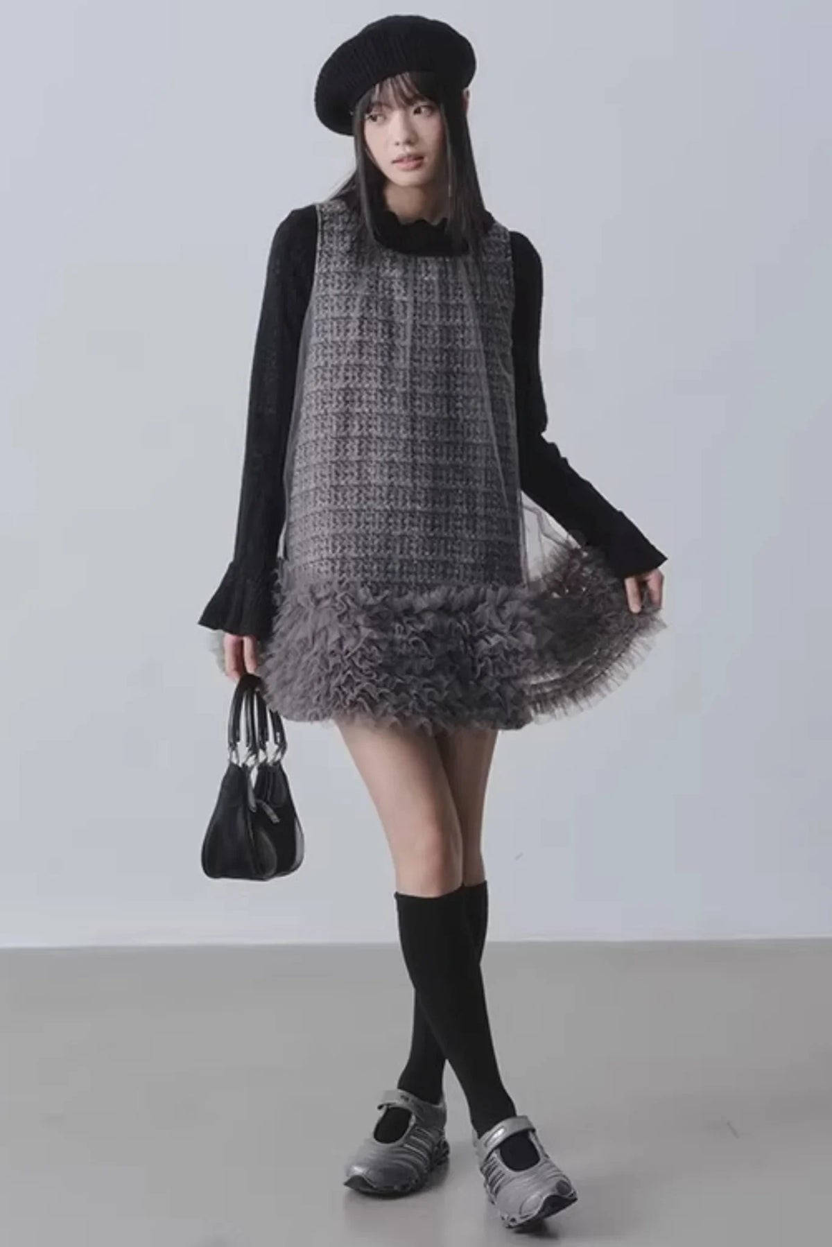Yunding Coffee Tweed A-Line Dress
