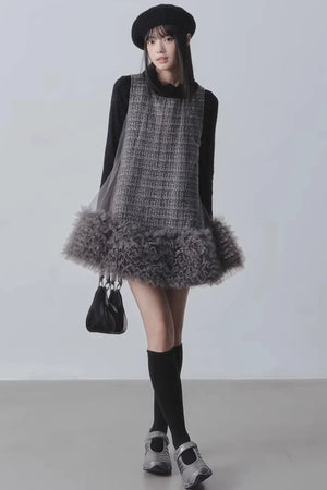 Yunding Coffee Tweed A-Line Dress