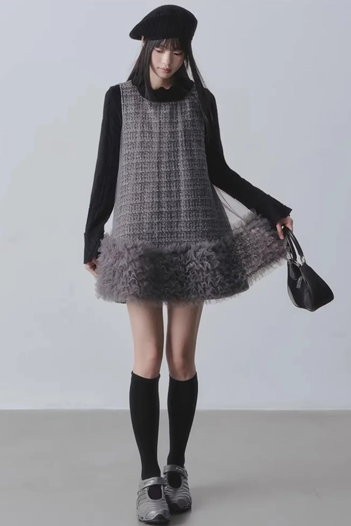 Yunding Coffee Tweed A-Line Dress