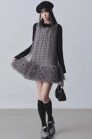 Yunding Coffee Tweed A-Line Dress