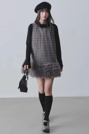 Yunding Coffee Tweed A-Line Dress