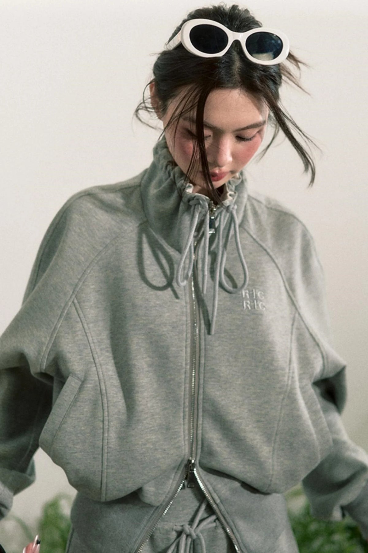 Zip-Up Sweater Jacket With Shorts Set-Up